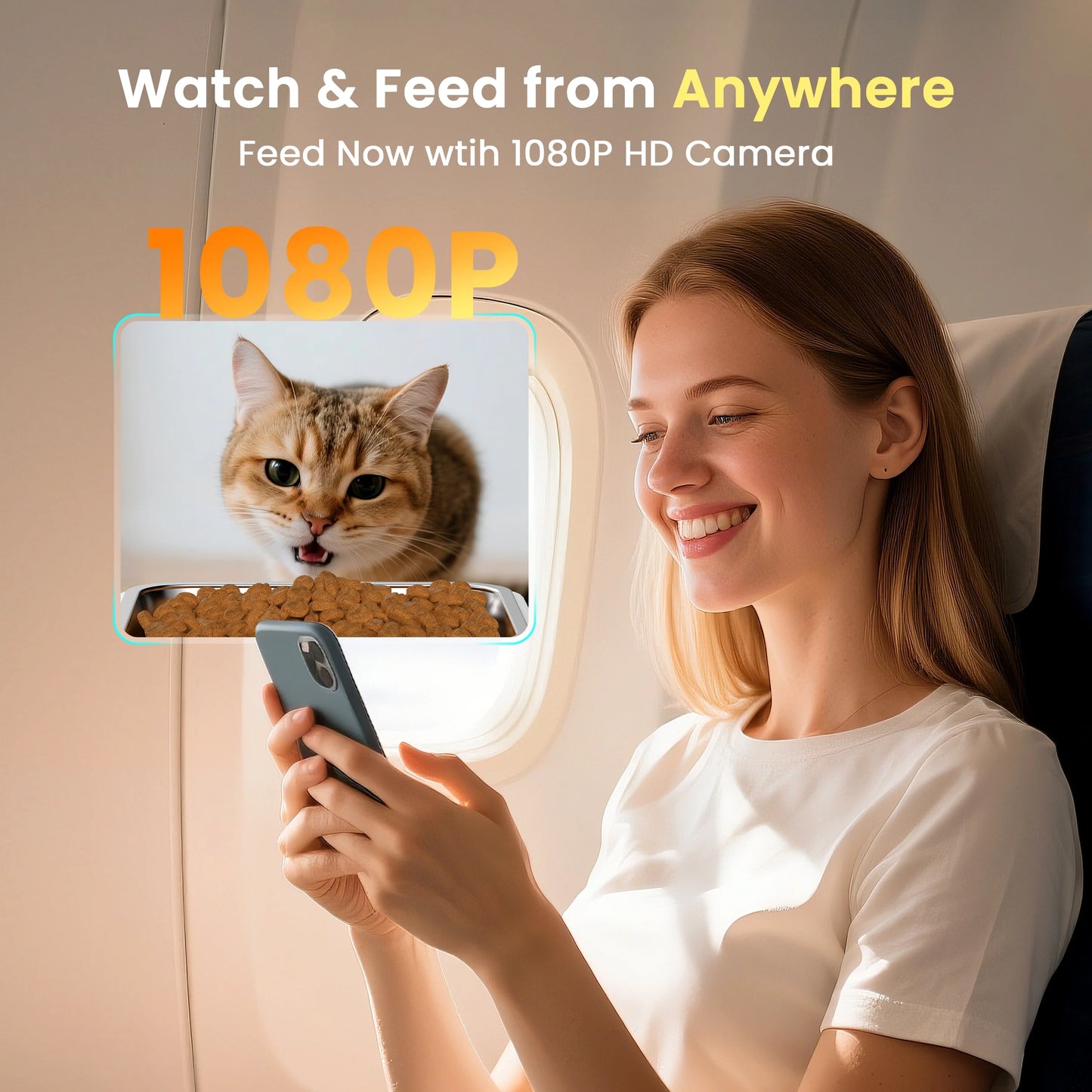 WF-63 5Ghz & 2.4Ghz Automatic Cat Food Dispenser, 6L/25 Cups Automatic Cat Feeder with Camera, White