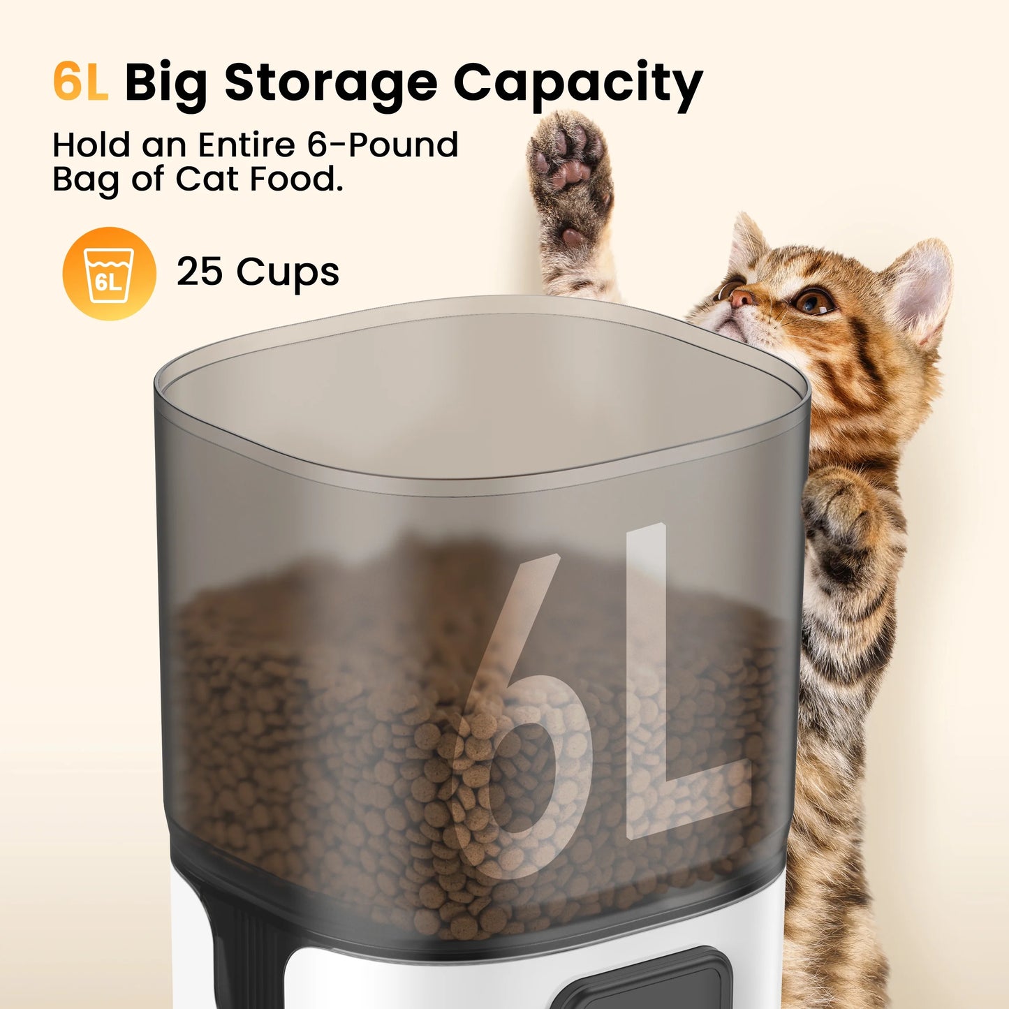 WF-63 5Ghz & 2.4Ghz Automatic Cat Food Dispenser, 6L/25 Cups Automatic Cat Feeder with Camera, White