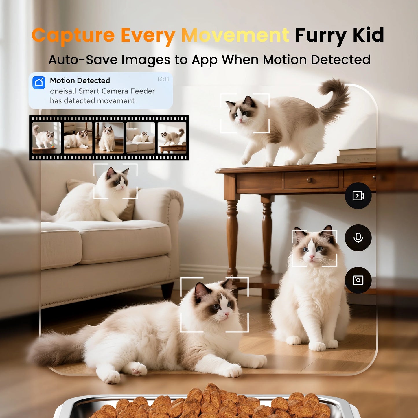 WF-63 5Ghz & 2.4Ghz Automatic Cat Food Dispenser, 6L/25 Cups Automatic Cat Feeder with Camera, White