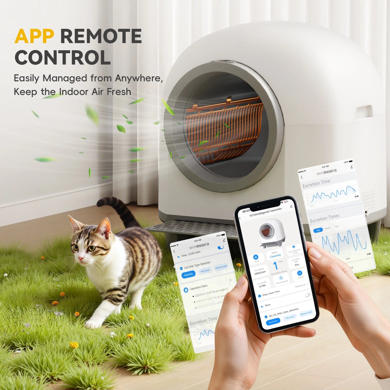 Self Cleaning Cat Litter Box with Mat,Automatic Cat Litter Box for Multiple Cats with Safety Protection and App Control,A Complimentary Garbage Bag