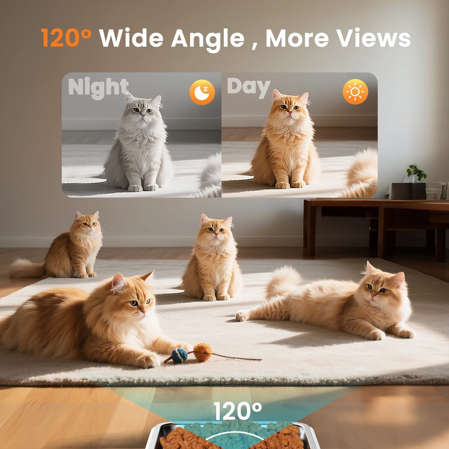 WF-63 5Ghz & 2.4Ghz Automatic Cat Food Dispenser, 6L/25 Cups Automatic Cat Feeder with Camera, White
