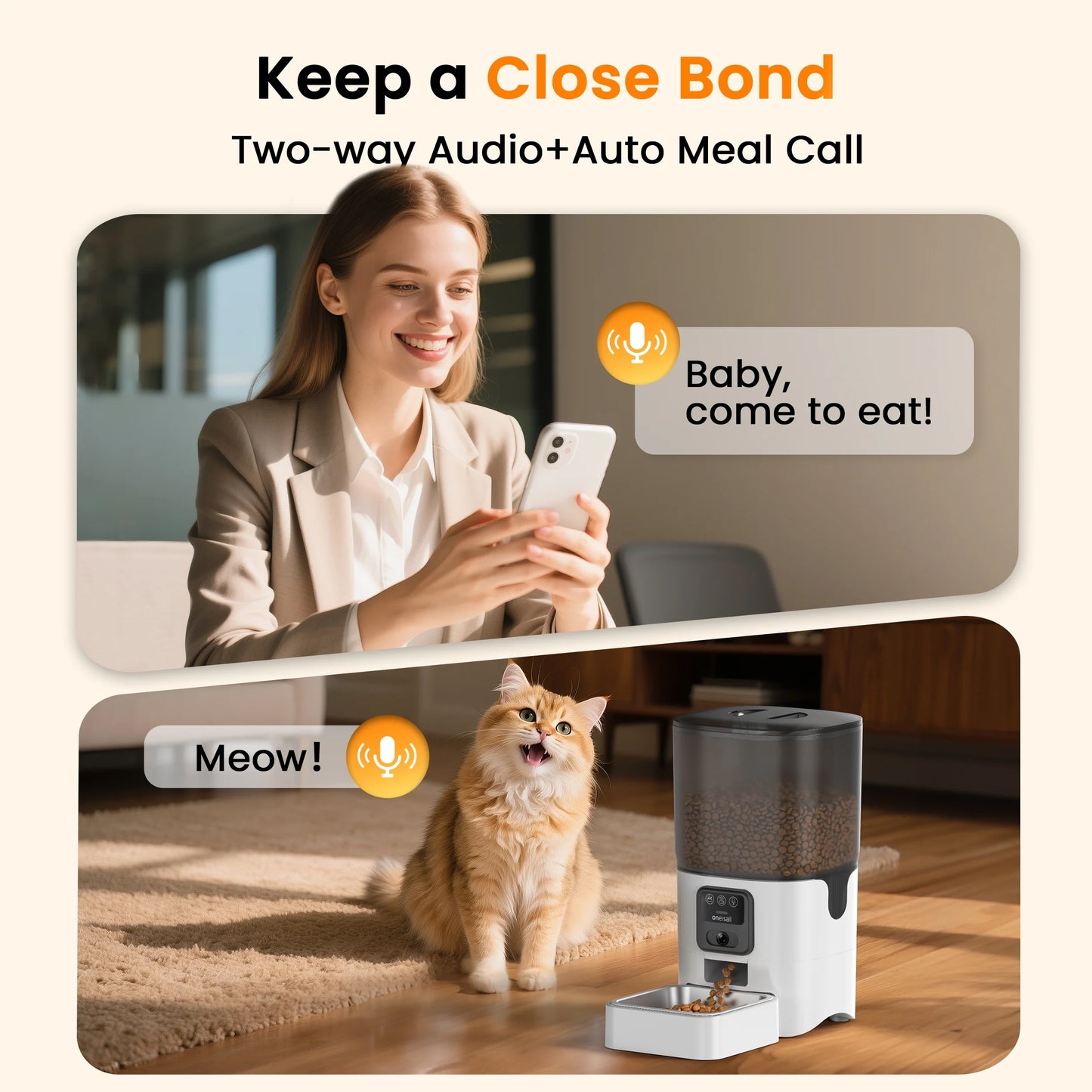 WF-63 5Ghz & 2.4Ghz Automatic Cat Food Dispenser, 6L/25 Cups Automatic Cat Feeder with Camera, White