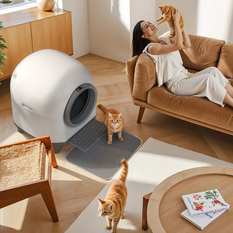 Self Cleaning Cat Litter Box with Mat,Automatic Cat Litter Box for Multiple Cats with Safety Protection and App Control,A Complimentary Garbage Bag