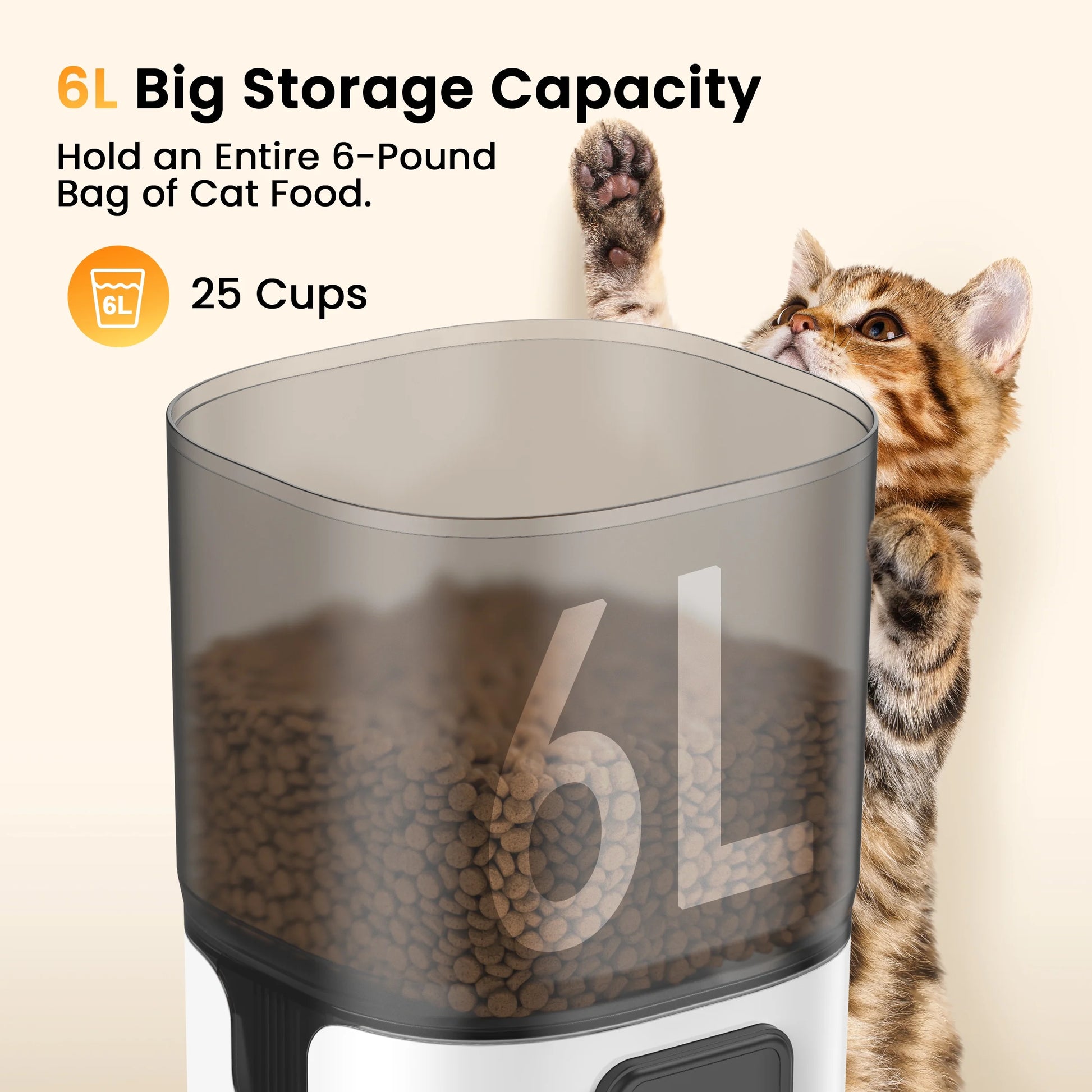 WF-63 5Ghz & 2.4Ghz Automatic Cat Food Dispenser, 6L/25 Cups Automatic Cat Feeder with Camera, White
