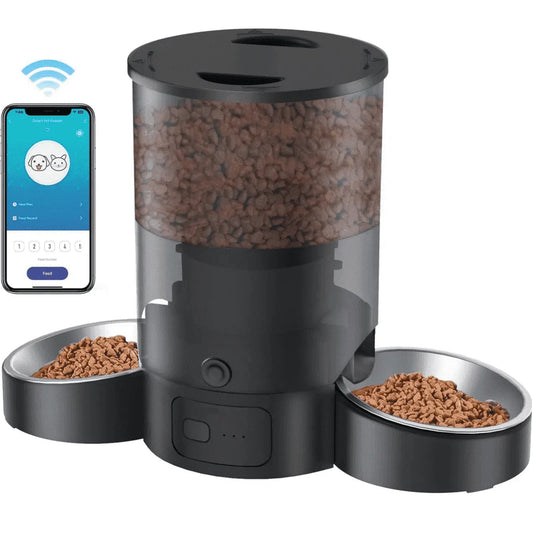 Automatic Cat Feeder, Wifi Smart Food Dispenser with APP Control for Remote Feeding with 10S Dining Voice Record, Dual Power Supply, Timed Pet Feeder Programmable 1-10 Meals, 3L, Black